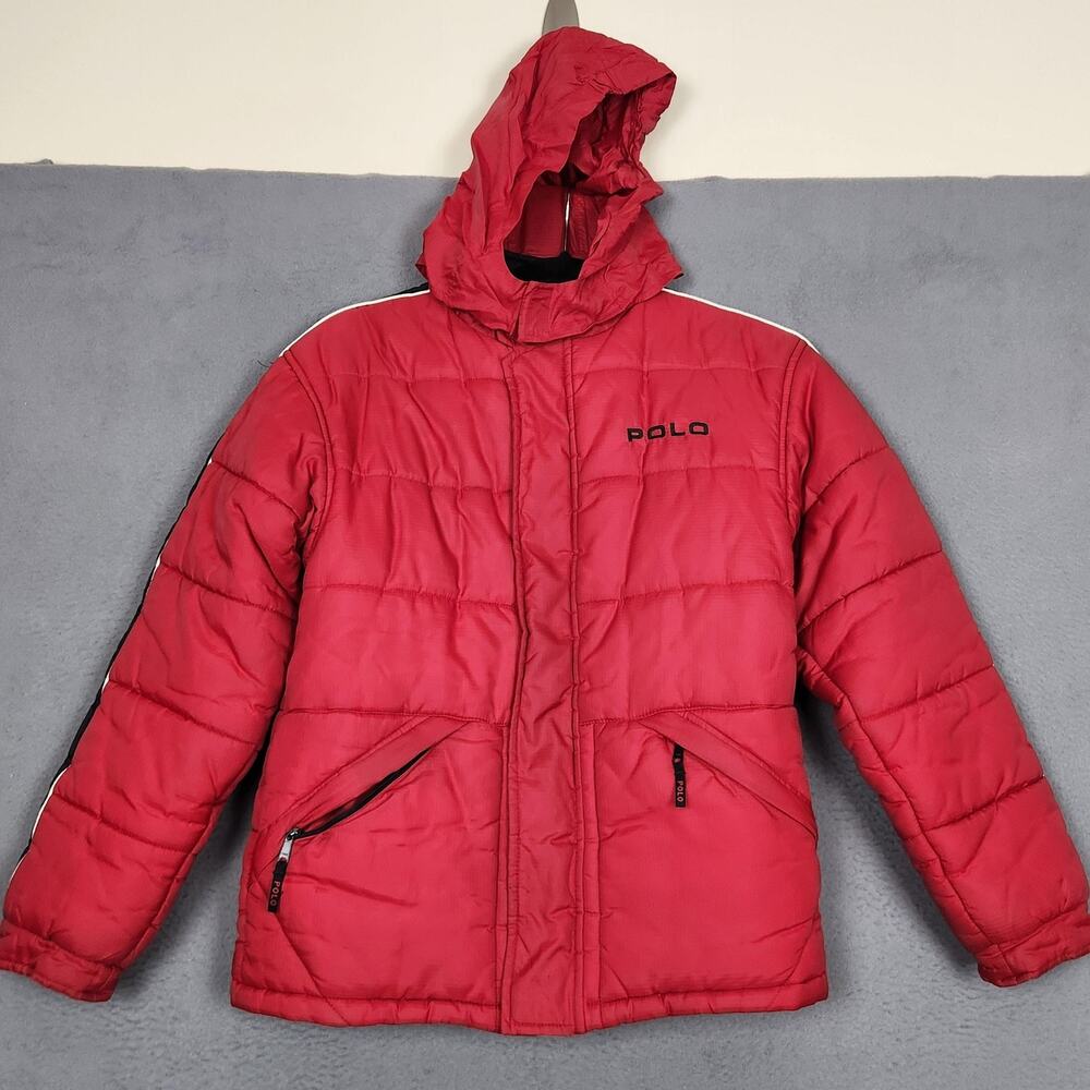 Polo Sport Ralph Lauren Jacket Boys Medium Red Hooded Puffer Nylon Winter Coat
